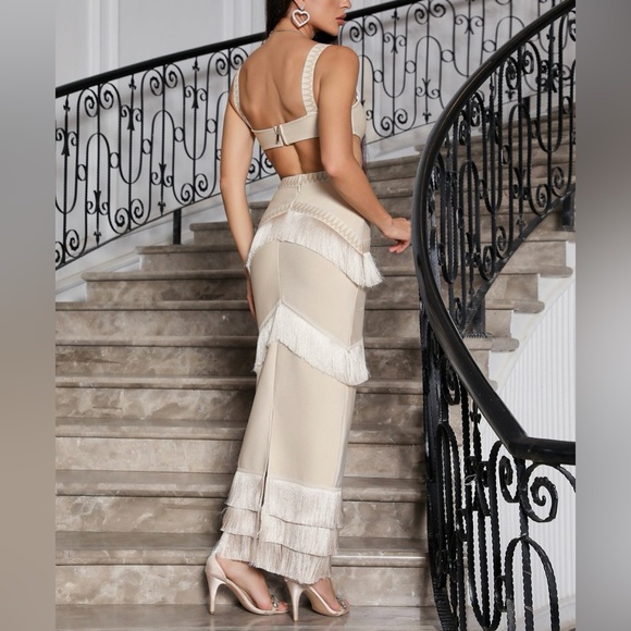 Metallic Cut-Out Fringe Maxi Dress Size XL - Picture 8 of 16